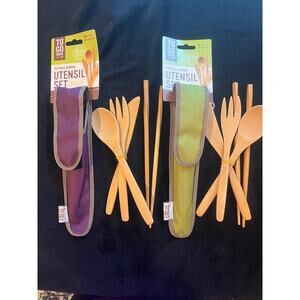 Two-Pack "To Go Ware" Reusable | Portable Bamboo Utensils & Holder Set.  NWT